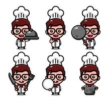 conjunto de design de personagens de chef fofo com equipamento de cozinha vetor
