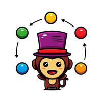 circo temático de design de personagem de macaco fofo, brincar com a bola