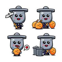 conjunto de design de personagens fofos, com tema limpar o lixo vetor