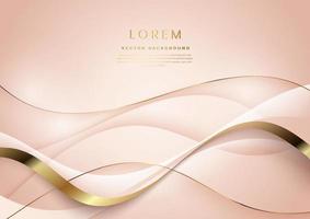 modelo 3d abstrato fundo de ouro rosa com linhas de ouro curvas onduladas faiscando com espaço de cópia para texto. estilo de luxo. vetor