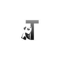 ilustração de animal panda olhando para o ícone da letra t vetor