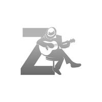 silhueta de pessoa tocando violão ao lado da ilustração da letra z vetor