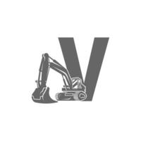 ícone de escavadeira com ilustração de design de letra v vetor