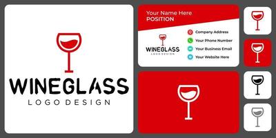 design de logotipo de copo de vinho simples com modelo de cartão de visita. vetor