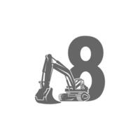 ícone de escavadeira com ilustração de design número 8 vetor