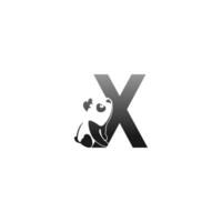 ilustração de animal panda olhando para o ícone da letra x vetor