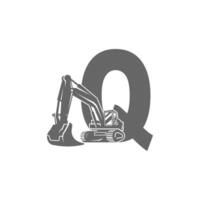 ícone de escavadeira com ilustração de design de letra q vetor