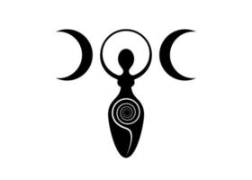 wiccan woman logo deusa tripla da lua, espiral de fertilidade, símbolos pagãos, ciclo de vida, morte e renascimento. símbolo da mãe terra wicca de procriação sexual, ícone de sinal de tatuagem vetorial isolado no branco vetor