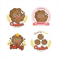 logotipo de cookies de personagem de biscoito de chocolate bonito dos desenhos animados vetor