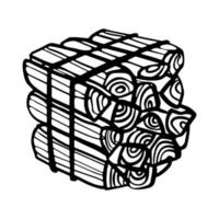 pacote de ilustração em vetor doodle de contorno de lenha. ramos amarrados com corda