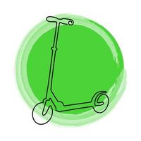 scooter no estilo de desenho de arte de linha contínua na ilustração vetorial de respingo redondo verde vetor