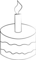bolo de elemento único com vela. desenhar ilustração em preto e branco vetor