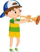 menino com instrumento de música trompete vetor