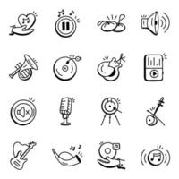 instrumentos musicais e ícones de doodle multimídia vetor