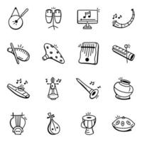 ícones de doodle de instrumentos musicais de madeira vetor