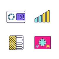 conjunto de ícones de cores de ar condicionado. termostato digital, nível de potência, aquecimento de piso, controle climático. ilustrações vetoriais isoladas vetor