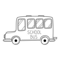 ônibus escolar estilo doodle. ilustração em vetor preto e branco desenhados à mão. elementos de design são isolados em um fundo branco