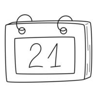 um calendário de parede simples com uma data. ícone linear. ilustração em vetor preto e branco desenhados à mão. Isolado em um fundo branco