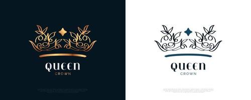 design de logotipo de coroa dourada de luxo. logotipo ou ícone da coroa real do rei ou da rainha. ilustração vetorial de diadema elegante vetor