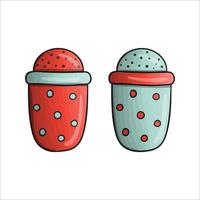 abanadores de sal e pimenta coloridos vetoriais. ícone de ferramenta de cozinha isolado no fundo branco. equipamento de cozinha estilo cartoon. ilustração vetorial de louça vetor