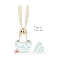 feliz páscoa ilustração de coelhinho fofo. cartão engraçado desenhado à mão com coelho em estilo cartoon. vetor