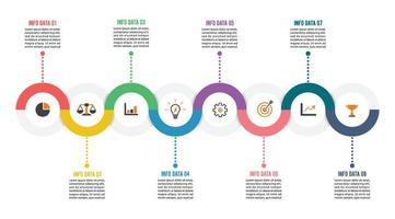 8 peças de vetor de design infográfico e ícones de marketing podem ser usados para layout de fluxo de trabalho, diagrama, relatório, web design. conceito de negócio com opções, etapas ou processos.