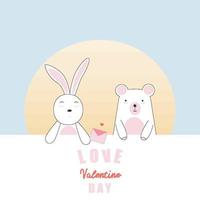 cartão de dia dos namorados com coelho e urso apaixonado. cartão vetorial vetor