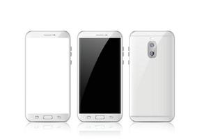 smartphone tablet de celular touchscreen branco moderno isolado na luz de fundo. frente e verso do telefone isolados. ilustração vetorial. vetor