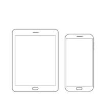 tablet de desenho de contorno e smartphone. design de estilo de linha fina elegante vetor