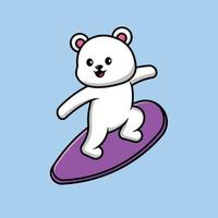 bonito urso polar surf ilustração de ícone de vetor dos desenhos animados. animal esporte ícone conceito isolado vetor premium.