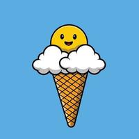ilustração de ícone de vetor bonito dos desenhos animados de sorvete de nuvem de sol. natureza comida ícone conceito isolado vetor premium.