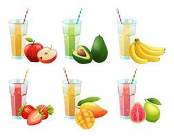 conjunto de vários desenhos animados de sucos de frutas frescas vetor