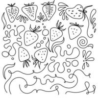 contorno vector morangos e salpicos de ilustração