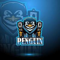 design de logotipo de mascote esport pinguim com arma vetor