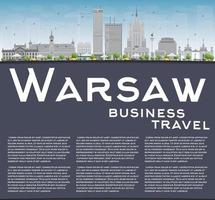 horizonte de Varsóvia com edifícios cinza, céu azul e espaço de cópia. vetor