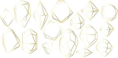 conjunto de vetores de formas de diamantes de cristal de luxo dourado. coleção de fronteira para cartão. fundo de brilho premium geométrico, forma de mosaico de polígono ametista gem quartzo pedra linha estilo de arte