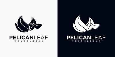 referência de logotipo pelicano com conceito de folha. vetor