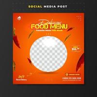venda de menu de comida deliciosa para postagem de mídia social vetor