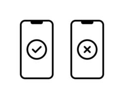 marca de seleção e vetor de ícone cruzado na ilustração da tela do smartphone