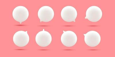 conjunto de ícones de bolha do discurso branco bonito 3d, isolados no fundo rosa pastel. conjunto de ícones de bate-papo 3D vetor