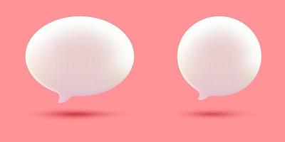 conjunto de ícones de bolha do discurso branco 3d, isolados em fundo rosa pastel. conjunto de ícones de bate-papo 3D