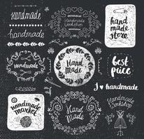 conjunto vetorial de quadros de doodle desenhados à mão, emblemas. conjunto de design gráfico feito à mão, oficina, loja feita à mão. artes e ofícios, ícones, logotipos, emblemas isolados, letras vetor