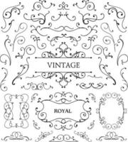 conjunto de elementos de design floral caligráfico e decoração de página, coleção vintage de redemoinho. ilustração vetorial. vetor