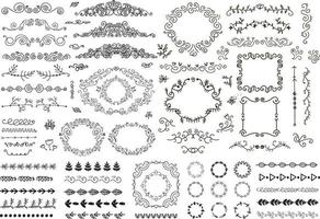conjunto de vetores de decoração floral, quadros de doodle desenhados à mão, divisores, fronteiras, elementos. isolado. coleção vintage romântica