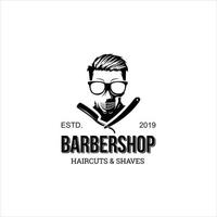 logotipo de barbearia divertido emblema preto vintage vetor