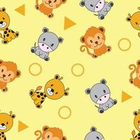 animal fofo macaco girafa e hipopótamo padrão sem costura doodle para crianças e bebês vetor