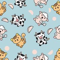 doodle de padrão perfeito de vaca de gato animal fofo para crianças e bebês vetor