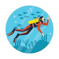 mergulhador mergulhando no mar vetor