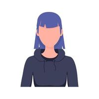 retrato de menina com corte de cabelo na moda, isolado no fundo branco. retrato de jovem sem rosto com cabelo roxo com capuz com capuz. avatar para rede social vetor