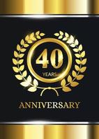 Comemoração de aniversário de 40 anos. modelo de celebração de luxo com decoração dourada sobre fundo preto. modelo de vetor elegante para cartão de convite, celebração, cartões de felicitações e outros.